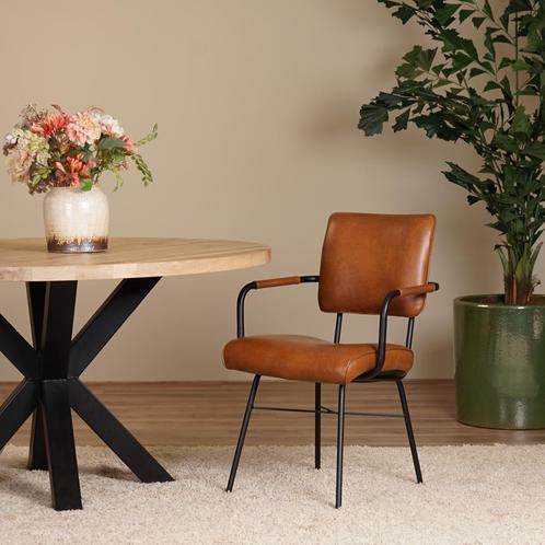 Leren eetkamerstoel - Met armleuning - Granada leer Savannah, Huis en Inrichting, Stoelen, Overige kleuren, Eén, Nieuw, Leer, Ophalen of Verzenden