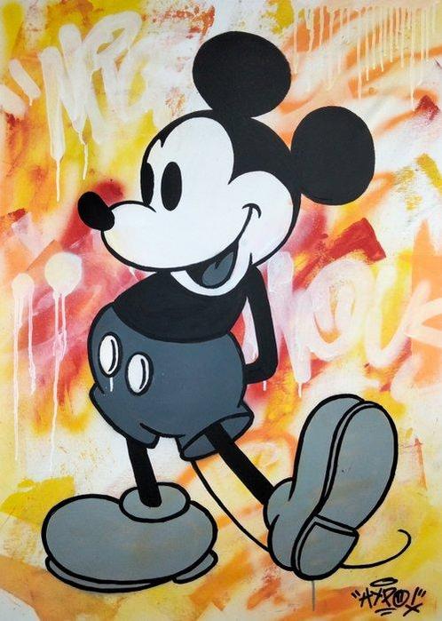 Hipo (1988) - Mickey Mouse - Yellow Mood (Original artwork), Antiquités & Art, Art | Peinture | Moderne