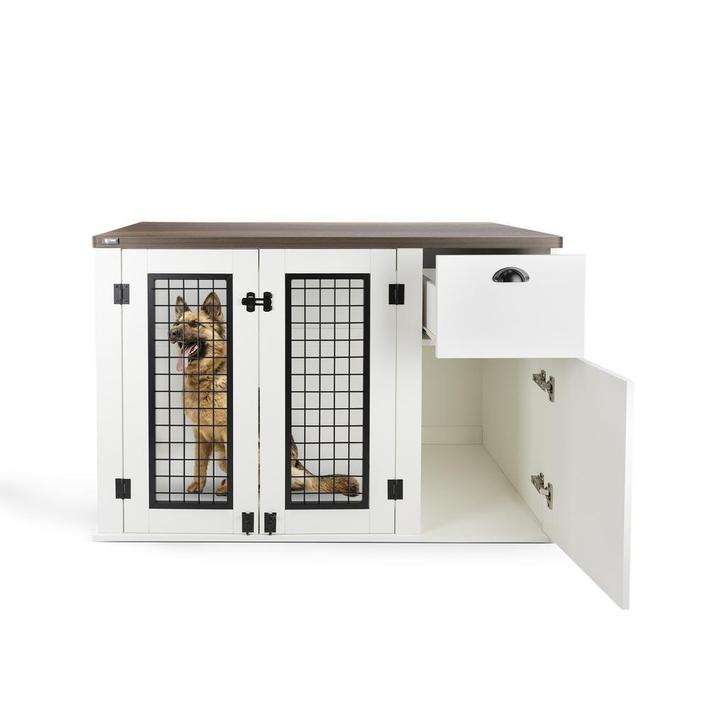 MaxxPet Houten Hondenbench 111x60x75cm - Wit-Walnoot (Dier), Dieren en Toebehoren, Hondenbenches, Nieuw, Ophalen of Verzenden