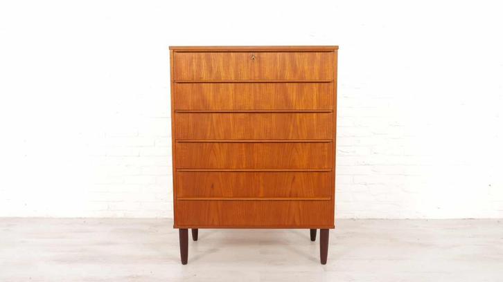 Vintage Deense ladekast | 6 lades | 105 cm, Huis en Inrichting, Kasten | Ladekasten, Ophalen of Verzenden