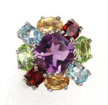 Améthyste - Argent, Bague Mandala Sacré - Alignement de