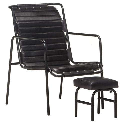 vidaXL Relaxfauteuil met voetenbankje echt leer zwart, Huis en Inrichting, Fauteuils, Nieuw, Verzenden