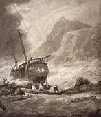 English School (XIX) - Wreck of a main sail boat on the
