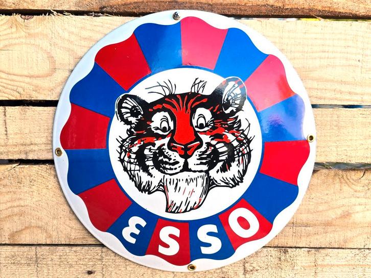 Esso Tiger vintage - Emaille bord, Collections, Marques & Objets publicitaires, Envoi