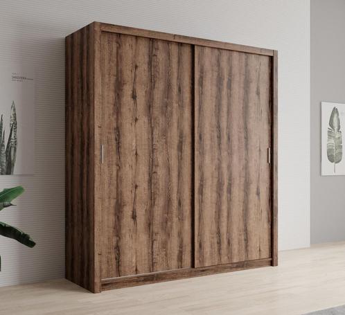 Kledingkast - Donker eiken - 200x62x215 - Met schuifdeuren, Huis en Inrichting, Kasten | Overige, Nieuw, Verzenden