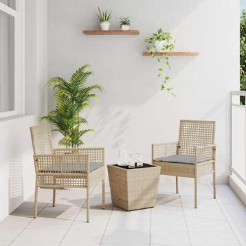 vidaXL Tuin Bistro Set 3 pcs Beige Poly rattan, Verzenden