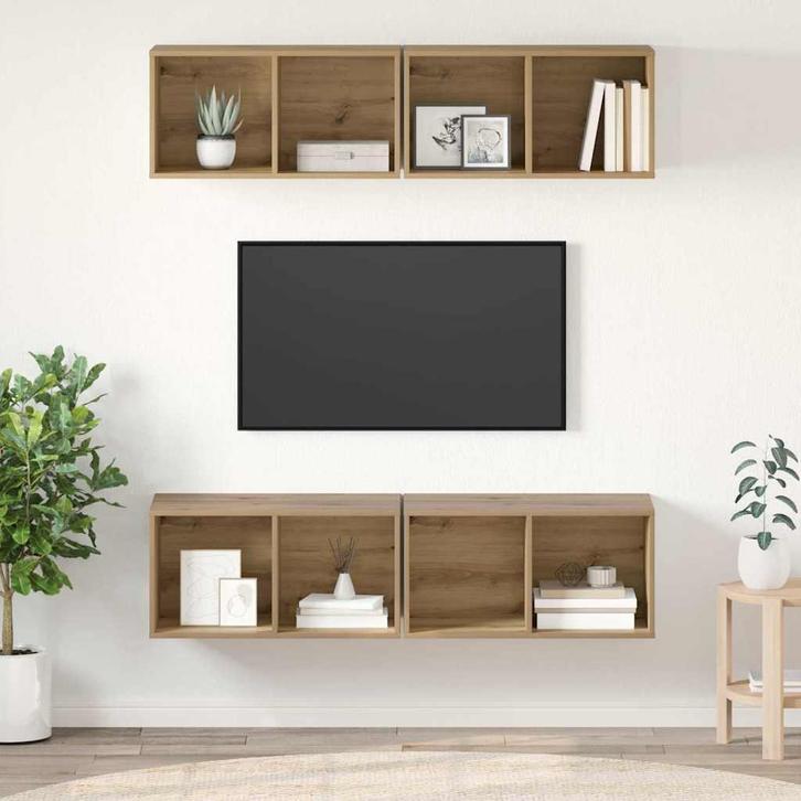 vidaXL Wand TV Kast 4 pcs artisanaal eikenkleurig 37 x 37 x, Huis en Inrichting, Kasten |Televisiemeubels, Nieuw, Verzenden