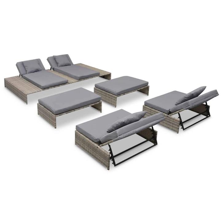 vidaXL 5-delige Loungeset met kussens poly rattan grijs, Tuin en Terras, Tuinsets en Loungesets, Loungeset, Nieuw, Verzenden