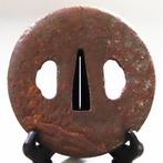 Tsuba japonais antique en fer, motif de vague (signé,