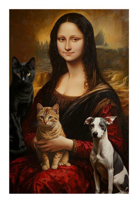 Alberto Ricardo (XXI) - Mona Lisa posando con mascotas, Antiek en Kunst, Antiek | Overige Antiek