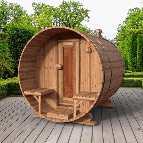 Red Knotty Cedar barrelsauna Ø209 x 240 cm, Sport en Fitness, Sauna, Fins of Traditioneel, Complete sauna, Nieuw