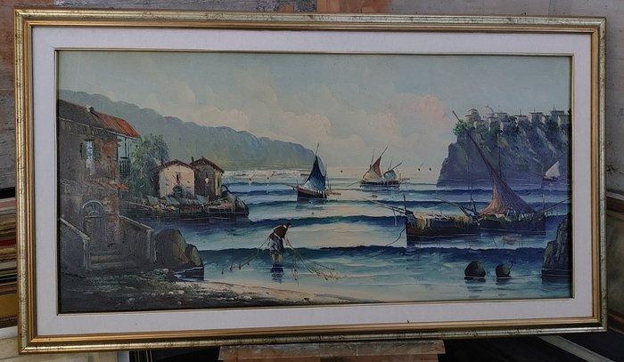 Scuola Napoletana (XX) - Golfo di Napoli - XL format, Antiek en Kunst, Kunst | Schilderijen | Klassiek