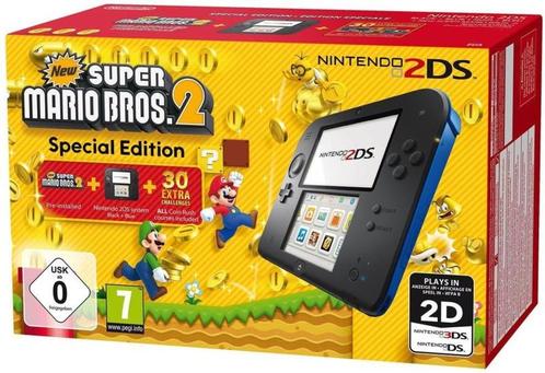 Nintendo 2DS Zwart/Blauw in Doos + New Super Mario Bros 2..., Games en Spelcomputers, Spelcomputers | Nintendo 2DS en 3DS, Zo goed als nieuw