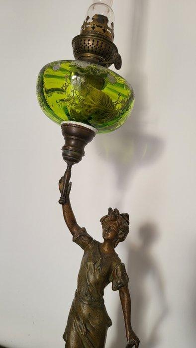 Charles Ruchot (1871 - 1932) - Olielamp - Zink, kristal,, Antiquités & Art, Antiquités | Autres Antiquités