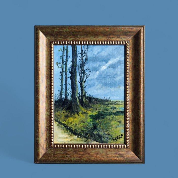 Escuela española (firmado Baeza) - Paisaje con troncos, Antiek en Kunst, Kunst | Schilderijen | Klassiek