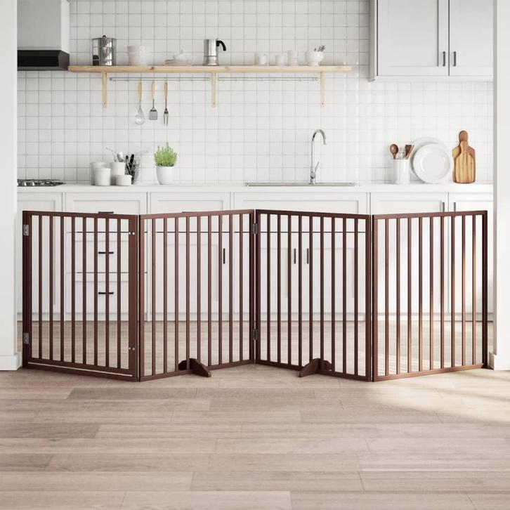 vidaXL Hondenhek met deur opvouwbaar 4 panelen bruin 320 cm, Dieren en Toebehoren, Hondenbenches, Nieuw, Verzenden