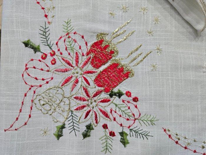Tovaglia Natalizia in misto lino con gigliuccio a mano e, Antiek en Kunst, Antiek | Tapijten, Tafelkleden en Textiel