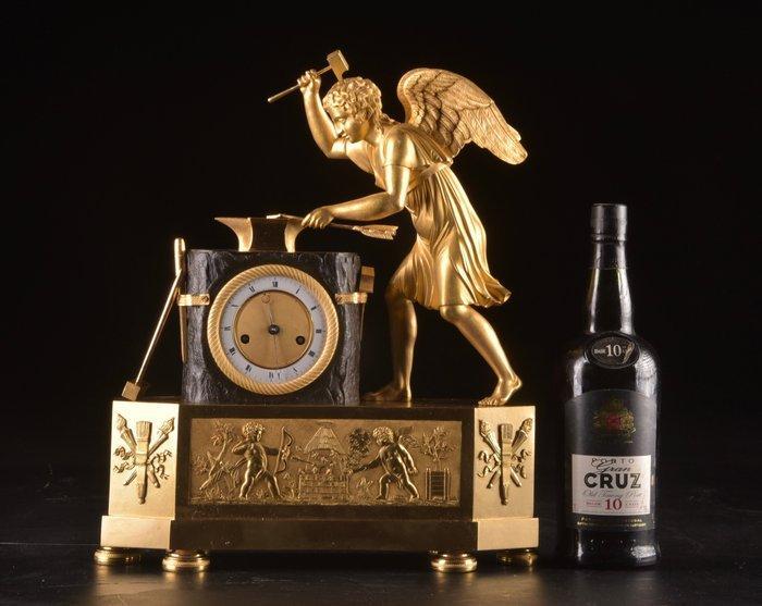 Tafelklok Empire - Verguld brons, Gepatineerd brons -, Antiek en Kunst, Antiek | Klokken