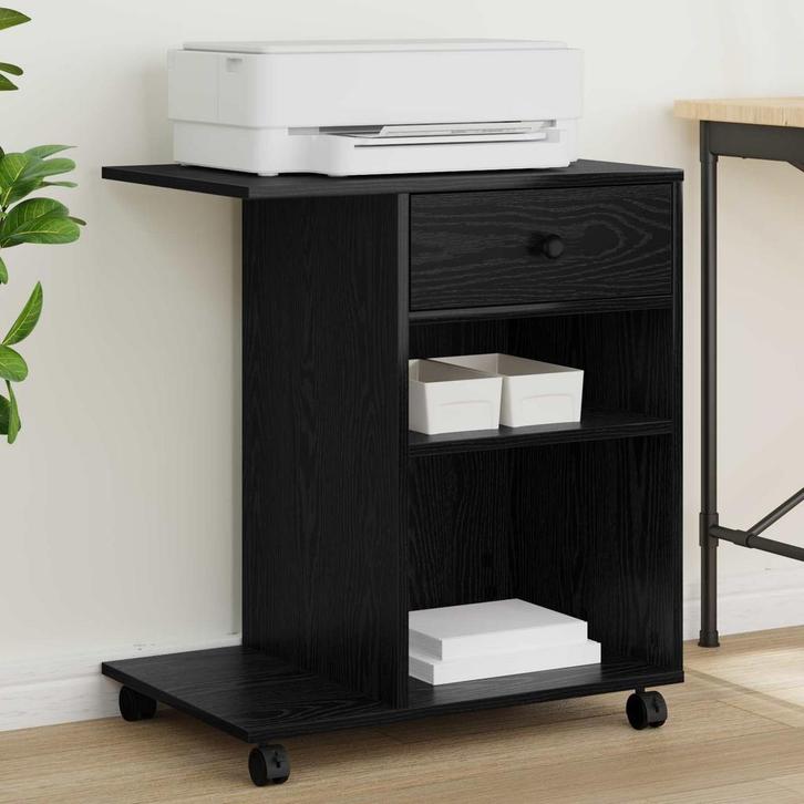 vidaXL Printerstand Effen Zwart Eiken 60 x 40 x 68,5 cm, Computers en Software, Printers, Nieuw, Verzenden