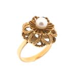18 Krt. gouden ring gezet met parel (geelgoud, diamant), Gebruikt, Overige kleuren, Ophalen of Verzenden, Met edelsteen