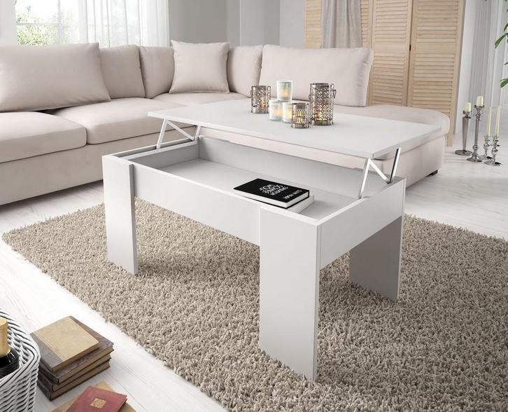 Salontafel Malia - Wit - 100 cm - Uitklapbaar, Huis en Inrichting, Tafels | Salontafels, Nieuw, 50 tot 100 cm, 50 tot 75 cm, Verzenden