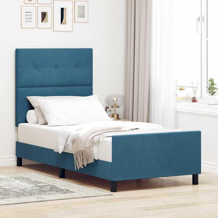 vidaXL Boxspring bed met hoofdeinde Donkerblauw 100 x 200 cm, Huis en Inrichting, Slaapkamer | Bedden, Nieuw, Verzenden