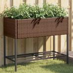 vidaXL Plantenbak met schap poly rattan bruin, Tuin en Terras, Verzenden, Nieuw