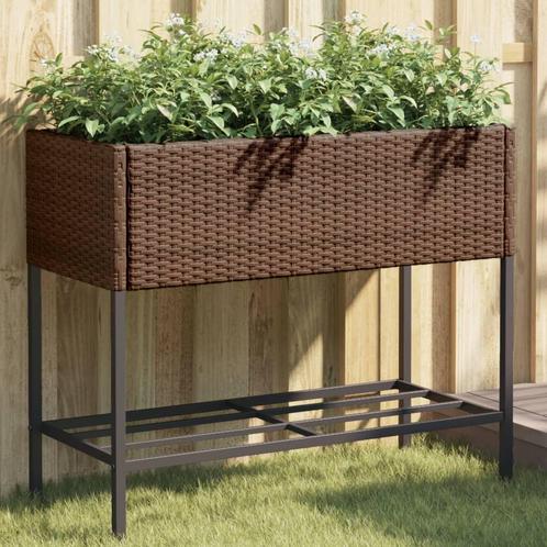 vidaXL Plantenbak met schap poly rattan bruin, Tuin en Terras, Bloempotten, Nieuw, Verzenden