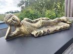 Beeld, 70 cm long gold colored bronze Buddha statue - 25 cm