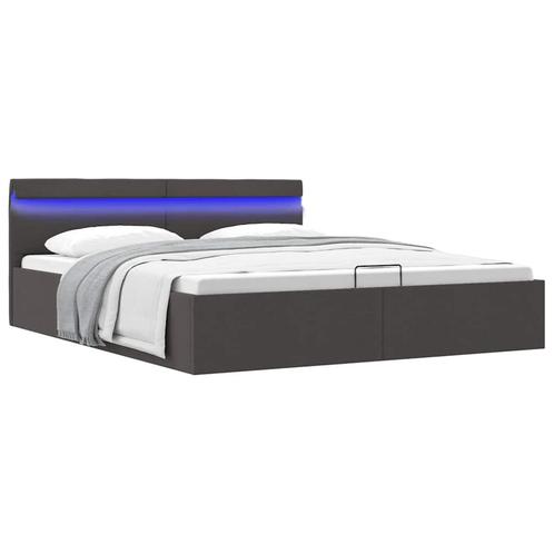 vidaXL Bedframe met opbergruimte en LED stof donkergrijs, Huis en Inrichting, Slaapkamer | Bedden, Nieuw, Verzenden