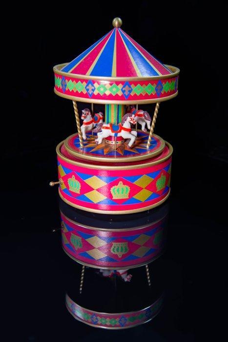 Draaimolen met speeldoos carillon carrousel blik verguld tin, Antiquités & Art, Curiosités & Brocante
