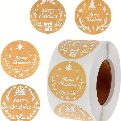 500 stickers labels kerstetiketten kraft white opdruk merry, Maison & Meubles, Accessoires pour la Maison | Plantes & Fleurs artificielles