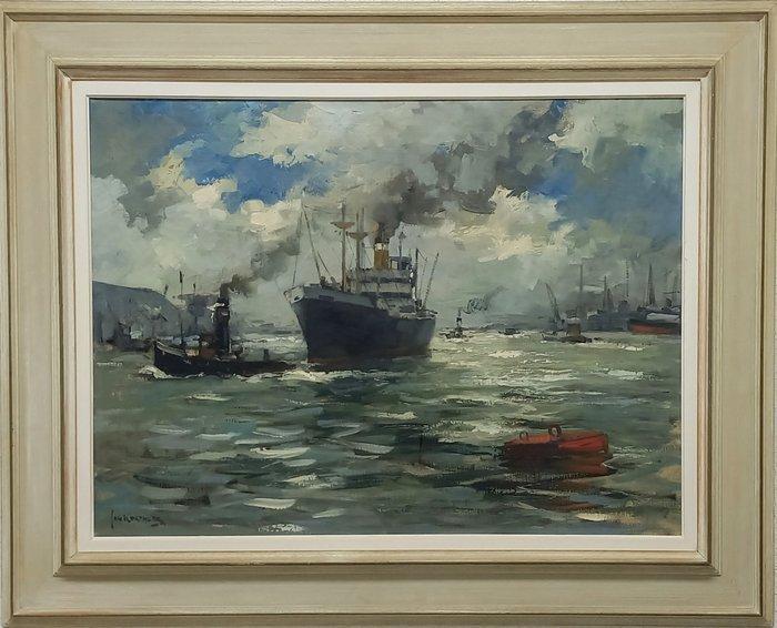 Jan Korthals (1916 -1972) - Gezicht op het IJ voor Amsterdam, Antiek en Kunst, Kunst | Schilderijen | Klassiek