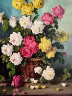 École espagnole (XX) - Cesto de rosas, Antiek en Kunst