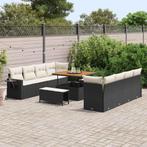vidaXL Tuinbank Set met kussen 11 pcs Zwart en crème 100 x, Tuin en Terras, Verzenden, Nieuw