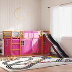 vidaXL Stapelbed met glijbaan en gordijnen roze 90x200 cm, Verzenden, Nieuw