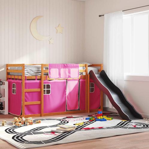 vidaXL Stapelbed met glijbaan en gordijnen roze 90x200 cm, Huis en Inrichting, Slaapkamer | Bedden, Nieuw, Verzenden