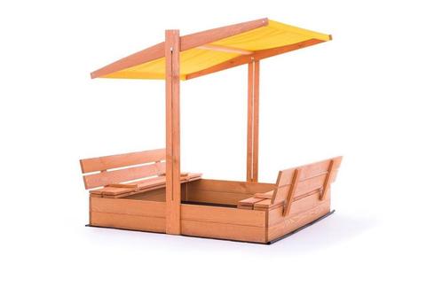 Grote houten zandbak 120x120 cm met geel dak en opklapbar..., Kinderen en Baby's, Speelgoed | Buiten | Zandbakken, Nieuw, Ophalen of Verzenden