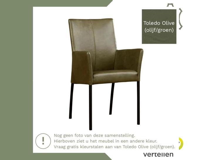 Leren eetkamerstoel Comfort met armleuning - Toledo Olive, Huis en Inrichting, Stoelen, Overige kleuren, Eén, Nieuw, Leer, Ophalen of Verzenden