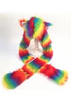 Hood Regenboog Gekleurde Wolf Gestreepte Beer Muts Sjaal Wan, Kleding | Dames, Ophalen of Verzenden, Nieuw