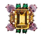 Zonder minimumprijs - Ring - 9 kt. Geel goud, Zilver Quartz, Handtassen en Accessoires, Ringen, Nieuw