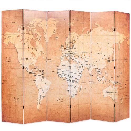 vidaXL Kamerscherm inklapbaar wereldkaart 228x170 cm geel, Huis en Inrichting, Woonaccessoires | Overige, Nieuw, Verzenden