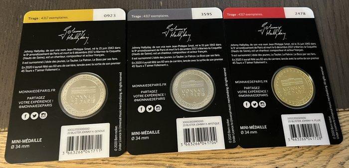 Frankrijk. 2000 3 Mini Médailles 2020 - Johny Hallyday sous, Postzegels en Munten, Munten | Europa | Niet-Euromunten