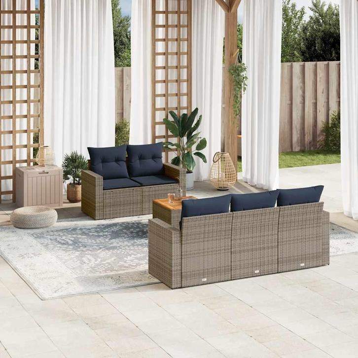 vidaXL 6-delige Loungeset met kussens poly rattan grijs, Tuin en Terras, Tuinsets en Loungesets, Loungeset, Nieuw, Verzenden