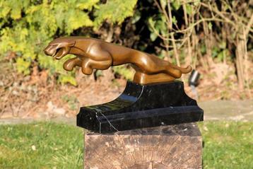 sculptuur, bronzen springende jaguar - 33 cm - brons marmer