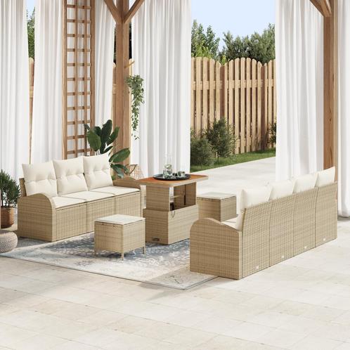 vidaXL 10-delige tuinzetel set met kussens Beige Poly Rattan, Tuin en Terras, Tuinsets en Loungesets, Nieuw, Verzenden