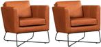 Set van 2 Cognac leren moderne design fauteuils - Rancho, Nieuw, Leer, Ophalen of Verzenden, 75 tot 100 cm