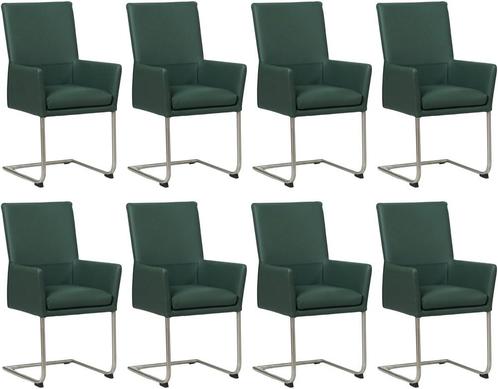 Set van 8 Groene leren industriële eetkamerstoelen - poot, Huis en Inrichting, Stoelen, Nieuw, Vijf, Zes of meer stoelen, Leer