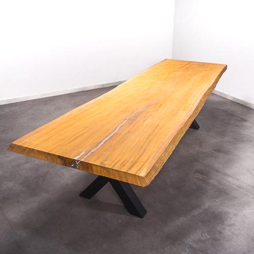Boomstamtafel, Eettafel 330x112 massief hardhout, metaalpoot, Huis en Inrichting, Tafels | Eettafels, 100 tot 150 cm, 200 cm of meer