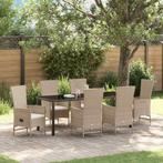 vidaXL Tuin Eettafel Set met kussen 7 pcs Beige poly rattan, Tuin en Terras, Verzenden, Nieuw
